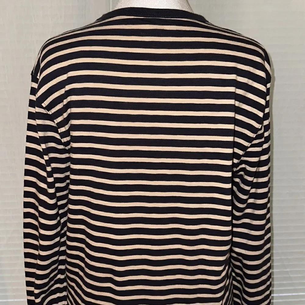 J. Crew S Authentic Knit Goods Navy Cream Striped Long Sleeve Crewneck Cotton T